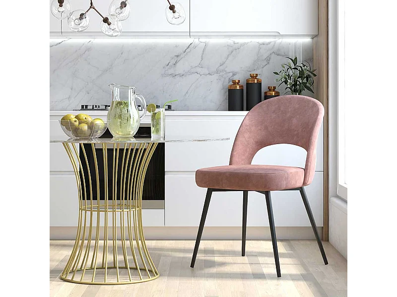 Samtvelours Stuhl Altrosa mit Gestell aus Metall Schwarz
