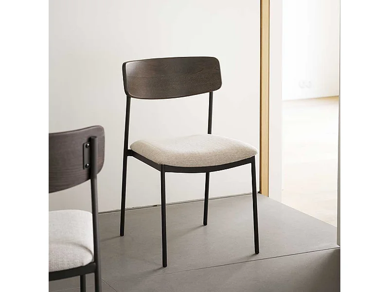 Essstuhl Stuhl Küche mit Bezug und Rückenlehne aus Holz (2er Set)