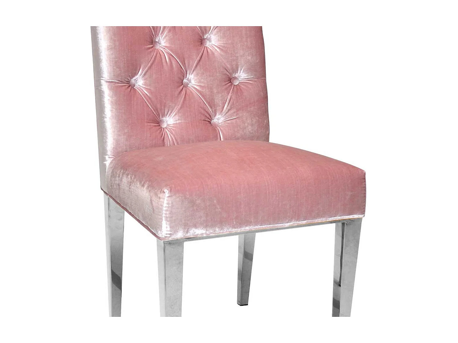 Polsterstuhl in Rosa Samt Chesterfield Look Edelstahl Gestell