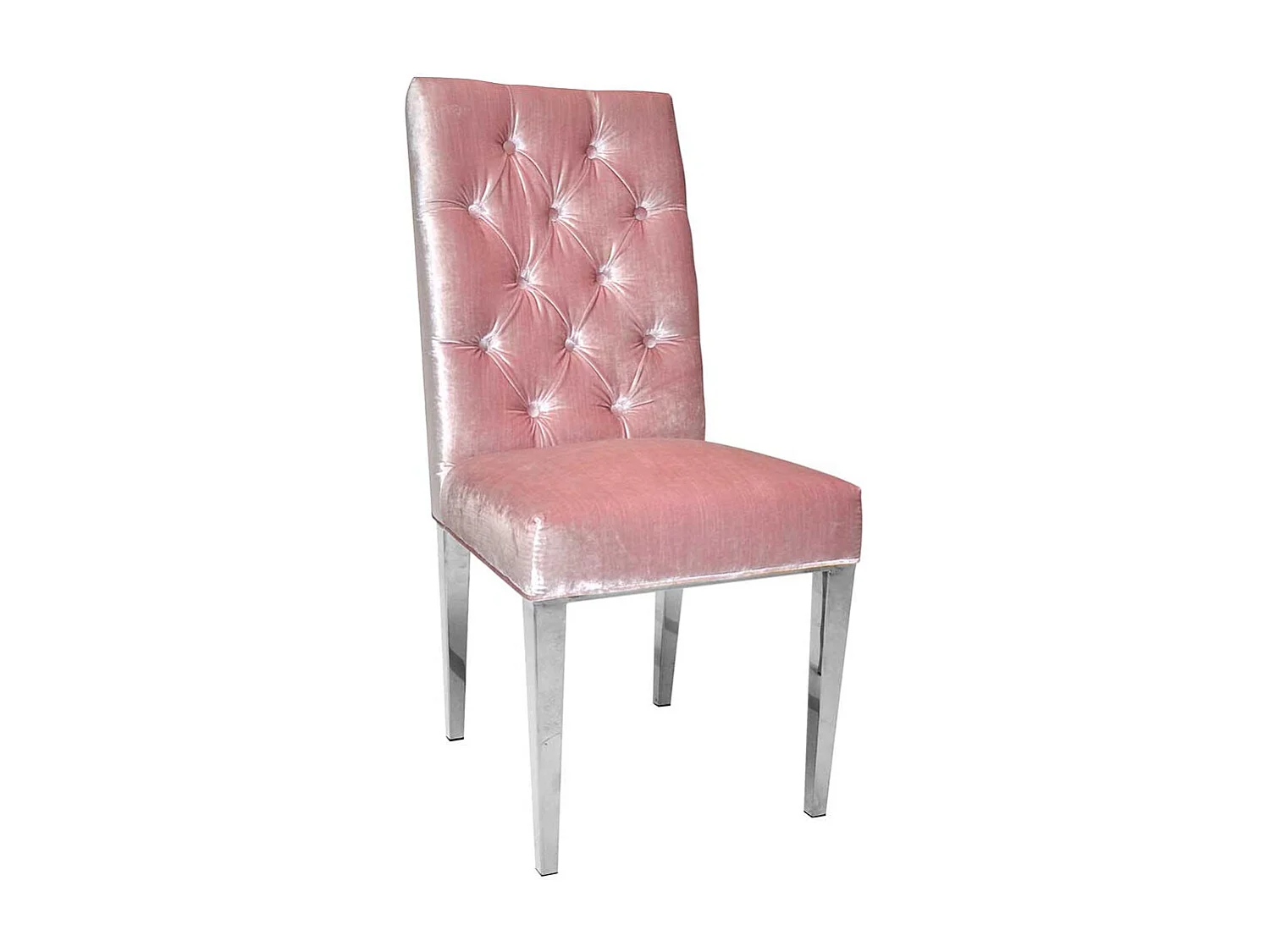 Polsterstuhl in Rosa Samt Chesterfield Look Edelstahl Gestell