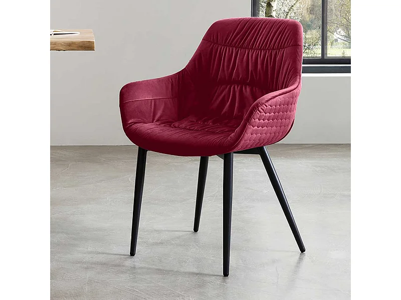 Armlehnenstuhl in Rot Samt Ziernähten