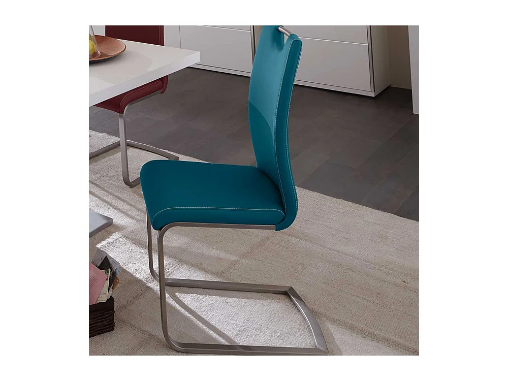 Esszimmer Schwingstuhl in Petrol Kunstleder Edelstahl (4er Set)