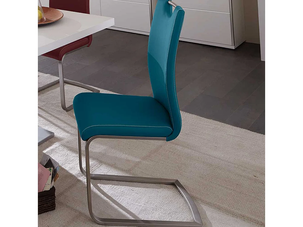 Esszimmer Schwingstuhl in Petrol Kunstleder Edelstahl (4er Set)