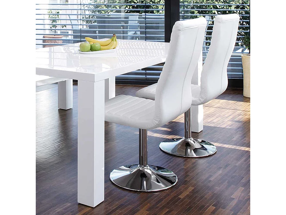 Drehbare Stühle in Weiß Kunstleder hoher Lehne (4er Set)