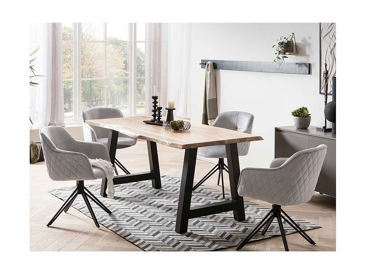 Esszimmerstuhl mit Steppungen in Hellgrau Samt Gestell drehbar