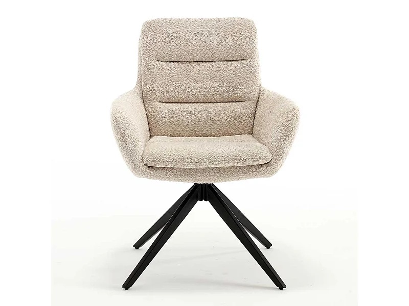 Drehbarer Esszimmerarmlehnstuhl aus Boucle Stoff Gestell aus Metall (2er Set)