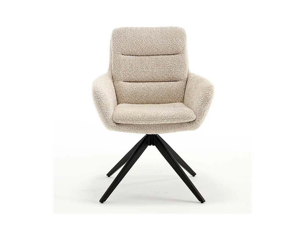 Drehbarer Esszimmerarmlehnstuhl aus Boucle Stoff Gestell aus Metall (2er Set)