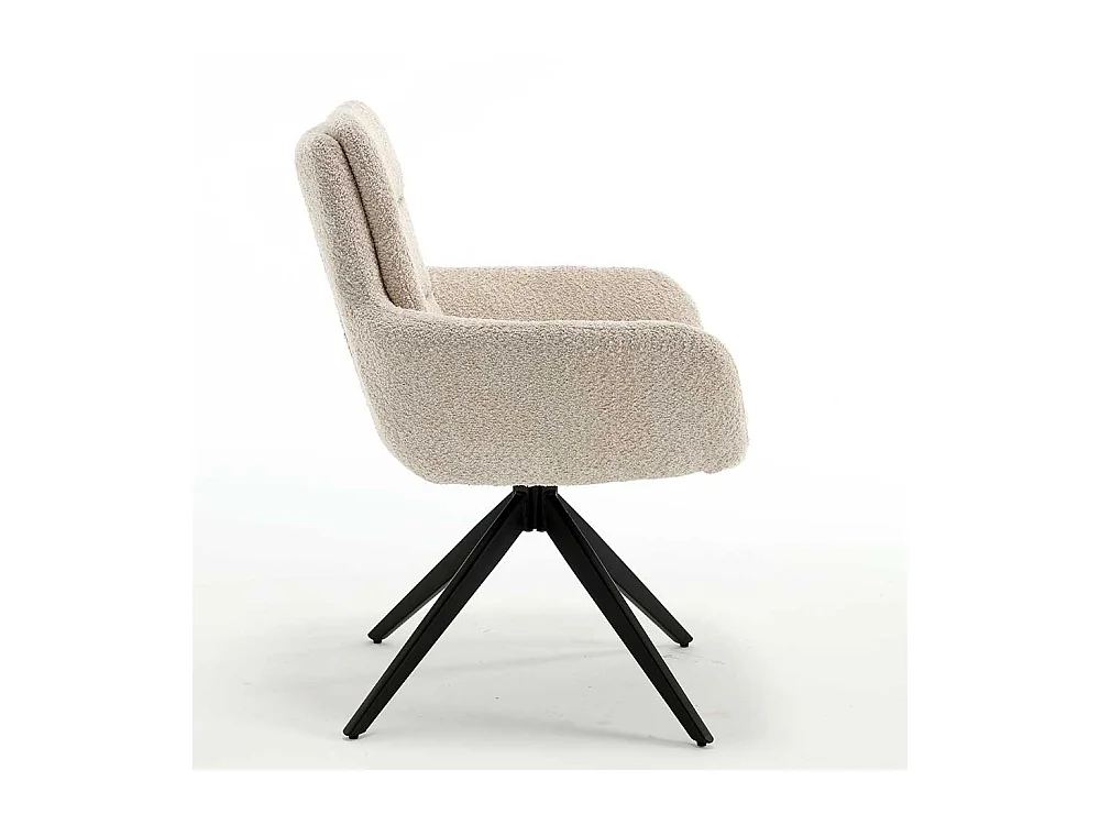 Drehbarer Esszimmerarmlehnstuhl aus Boucle Stoff Gestell aus Metall (2er Set)