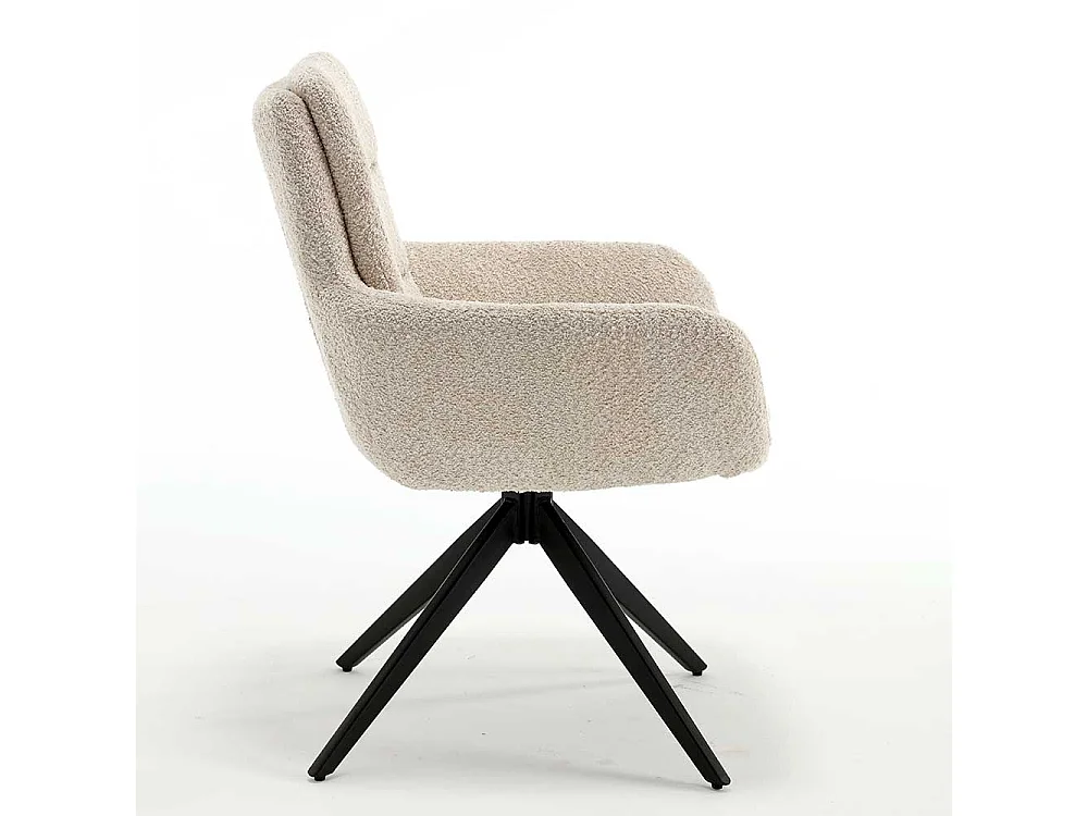 Drehbarer Esszimmerarmlehnstuhl aus Boucle Stoff Gestell aus Metall (2er Set)