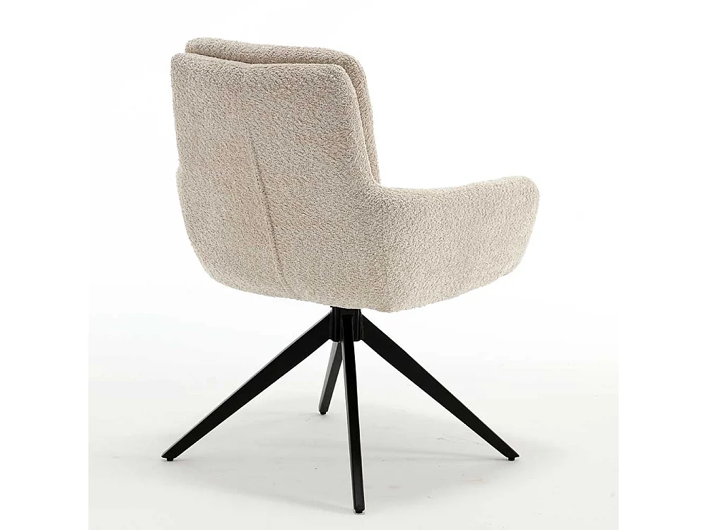 Drehbarer Esszimmerarmlehnstuhl aus Boucle Stoff Gestell aus Metall (2er Set)