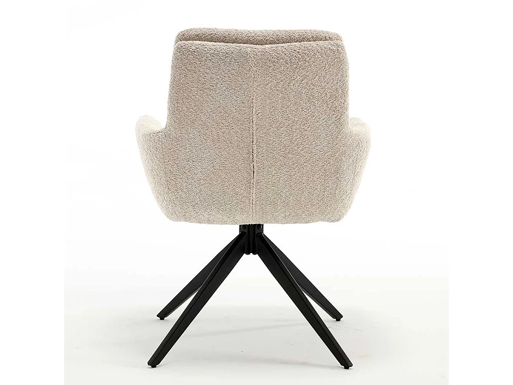 Drehbarer Esszimmerarmlehnstuhl aus Boucle Stoff Gestell aus Metall (2er Set)