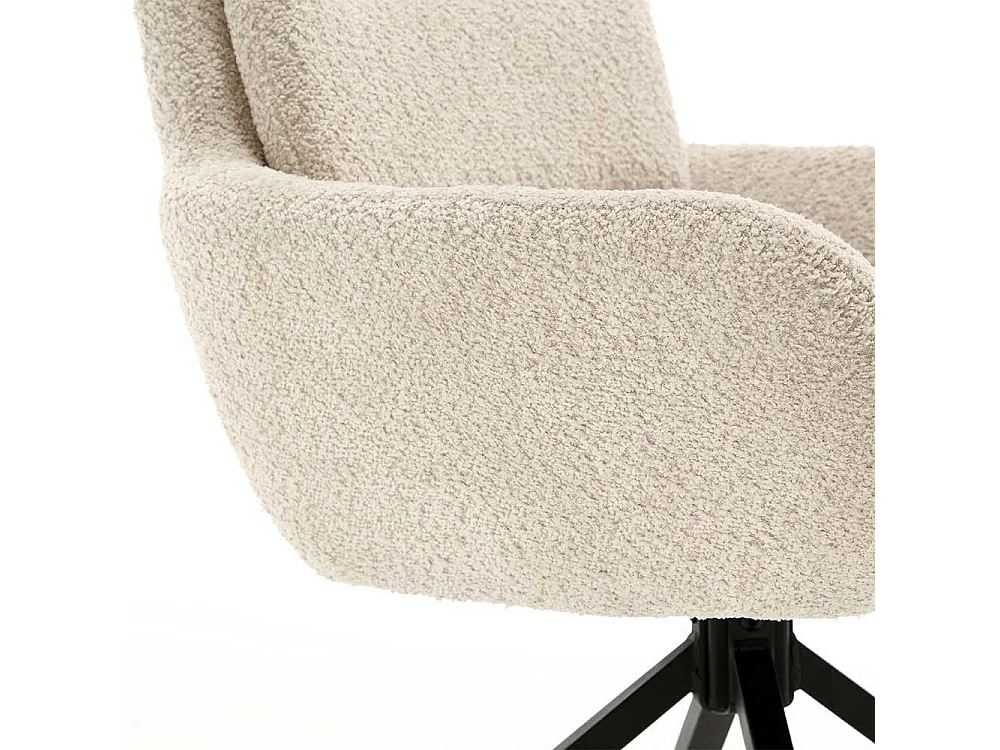 Drehbarer Esszimmerarmlehnstuhl aus Boucle Stoff Gestell aus Metall (2er Set)