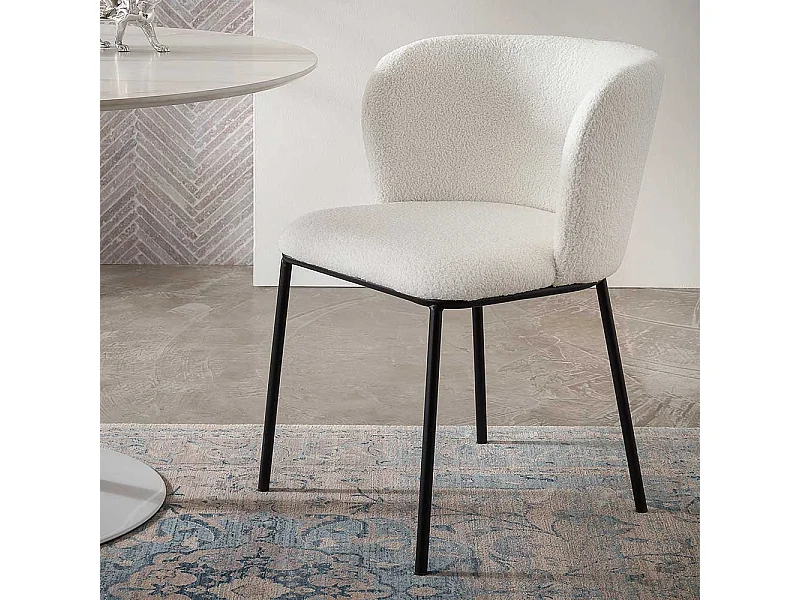 Polsterstuhl Set Esszimmer aus Boucle Stoff und Metall 55 cm breit (2er Set)