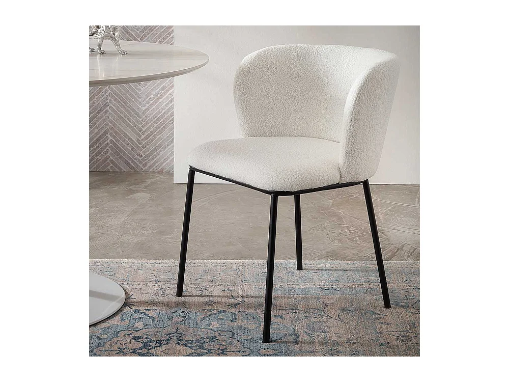 Polsterstuhl Set Esszimmer aus Boucle Stoff und Metall 55 cm breit (2er Set)