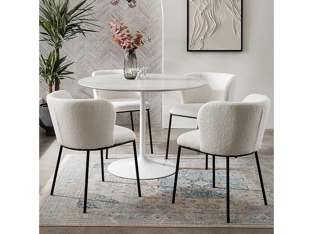 Polsterstuhl Set Esszimmer aus Boucle Stoff und Metall 55 cm breit (2er Set)