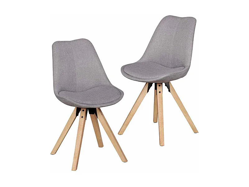 Retro Schalenstuhl in Hellgrau Stoff Holz Gestell (2er Set)
