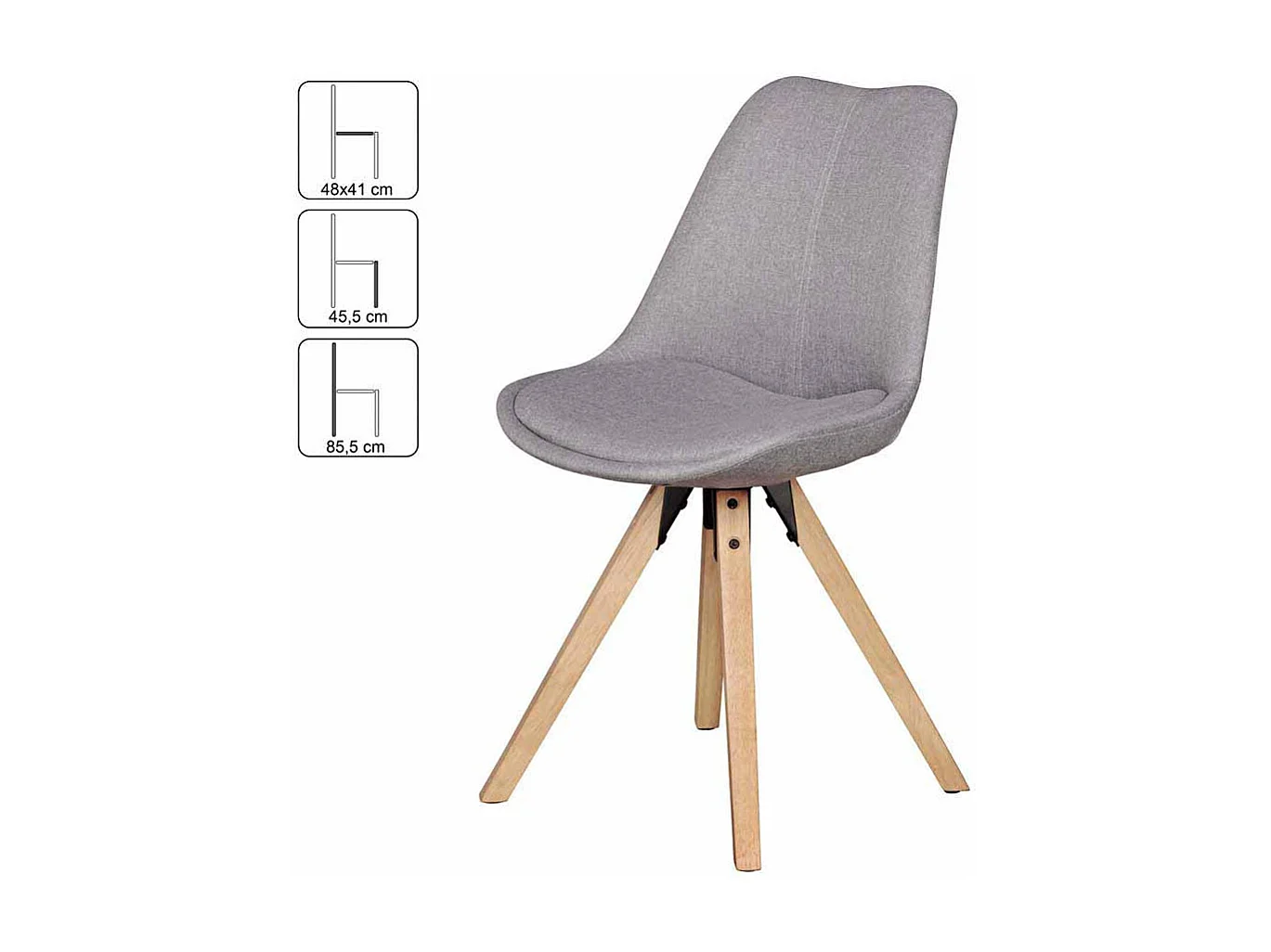 Retro Schalenstuhl in Hellgrau Stoff Holz Gestell (2er Set)