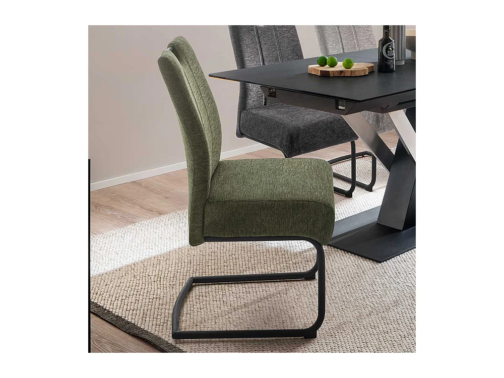 Freischwinger mit hoher Lehne Oliv Grün Chenillegewebe (2er Set)