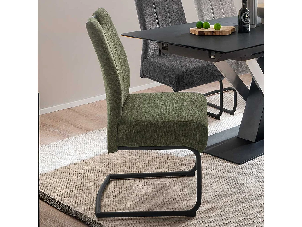 Freischwinger mit hoher Lehne Oliv Grün Chenillegewebe (2er Set)