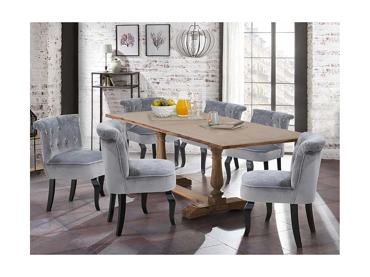 Samt Polsterstuhl in Grau Knopfsteppung