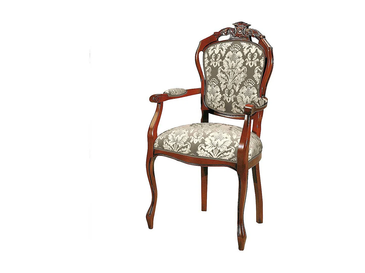 Barocker Armlehner mit Medaillon Rückenlehne Schnitzereien