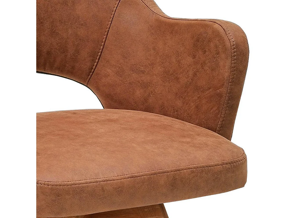 Esszimmerstuhl Armlehnstuhl in Cognac Braun mit Gestell aus Massivholz