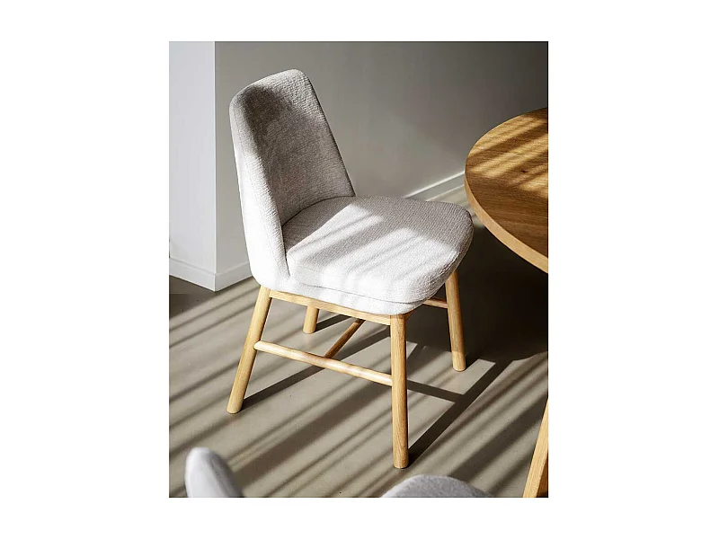 Esszimmerstühle aus Eiche Massivholz Webstoff in Cremeweiß (2er Set)