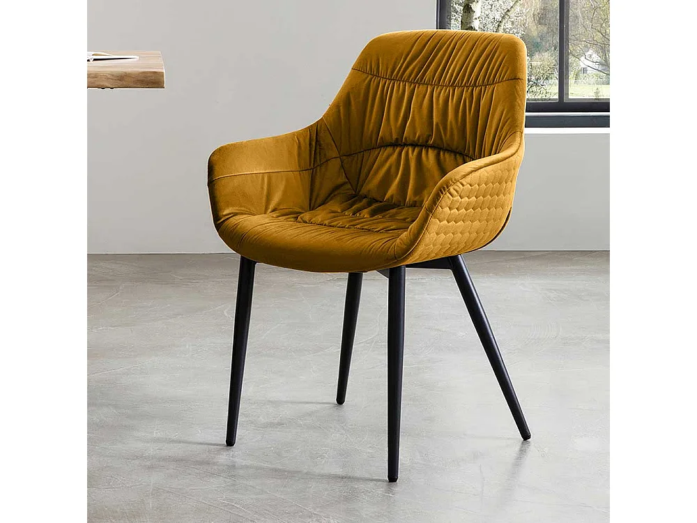 Gelber Polsterstuhl Esszimmer aus Samt Metall