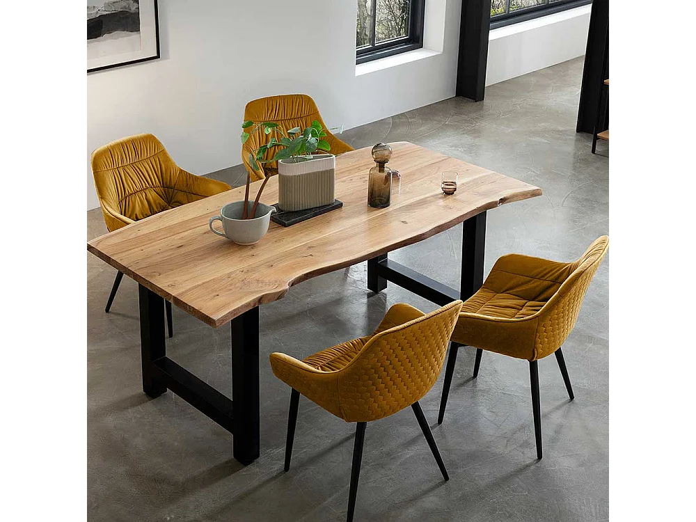 Gelber Polsterstuhl Esszimmer aus Samt Metall