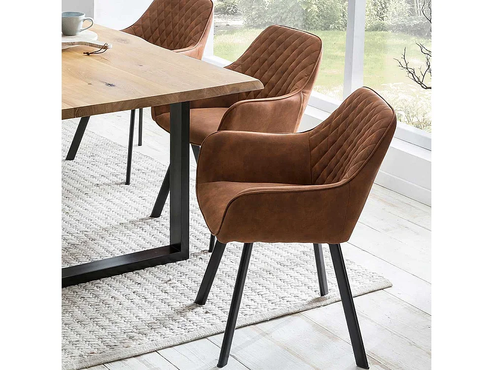Esstischstühle in Braun Microfaser Edestahl Fußgestell (2er Set)