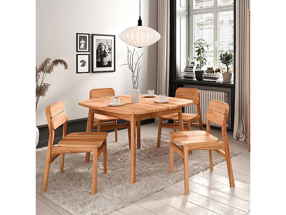 2 Stühle Stuhl Set mit Rückenlehne aus Holz und Gestell aus Massivholz (2er Set)