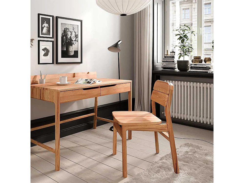 2 Stühle Stuhl Set mit Rückenlehne aus Holz und Gestell aus Massivholz (2er Set)