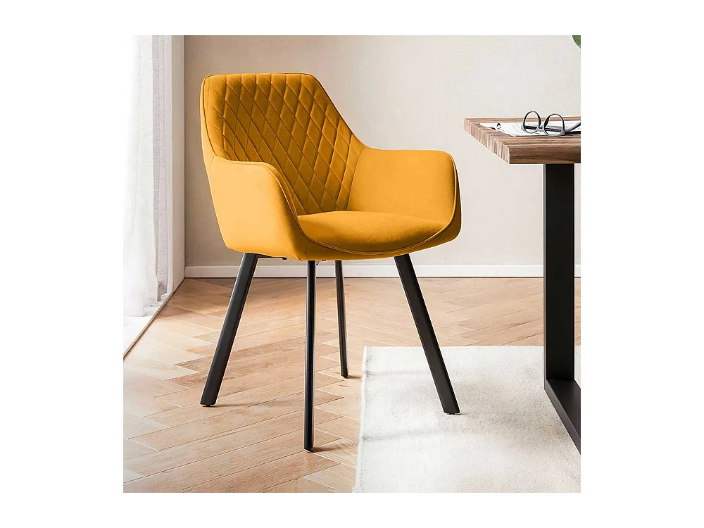 Armlehner Set modern in Gelb und Schwarz Samt und Metall (2er Set)