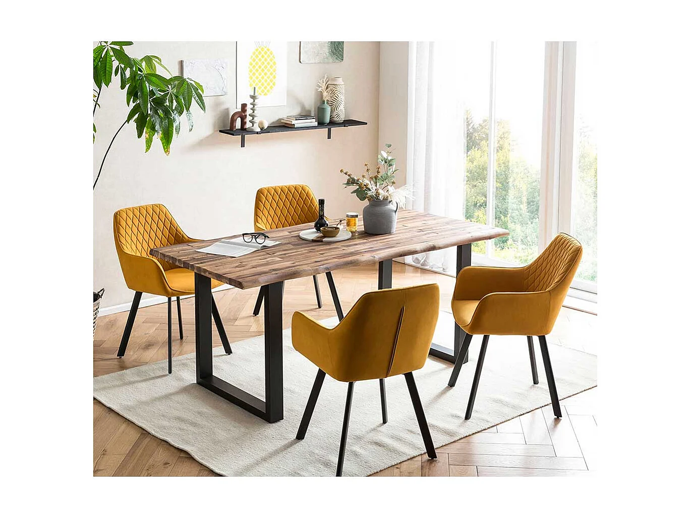 Armlehner Set modern in Gelb und Schwarz Samt und Metall (2er Set)