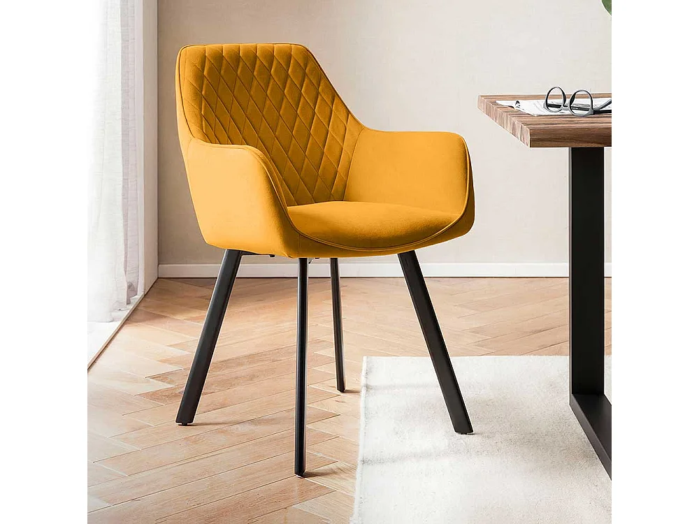 Armlehner Set modern in Gelb und Schwarz Samt und Metall (2er Set)