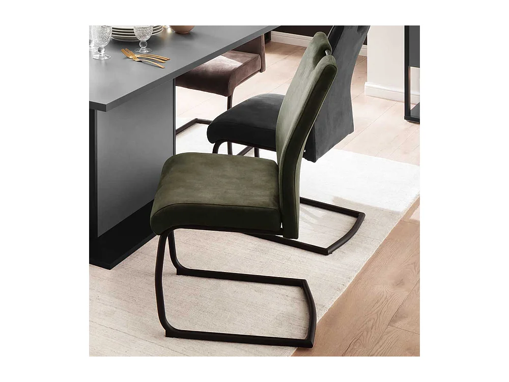 Freischwinger Stühle mit hoher Lehne und Griff Oliv Grün Microfaser (2er Set)
