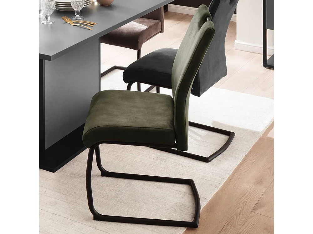 Freischwinger Stühle mit hoher Lehne und Griff Oliv Grün Microfaser (2er Set)
