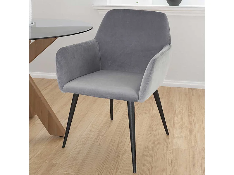 Esszimmerarmlehnstuhl in Grau und Schwarz Gestell aus Metall (2er Set)