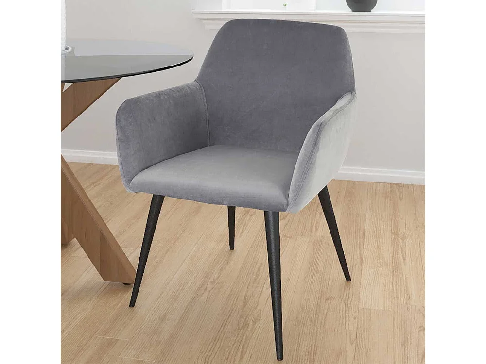 Esszimmerarmlehnstuhl in Grau und Schwarz Gestell aus Metall (2er Set)