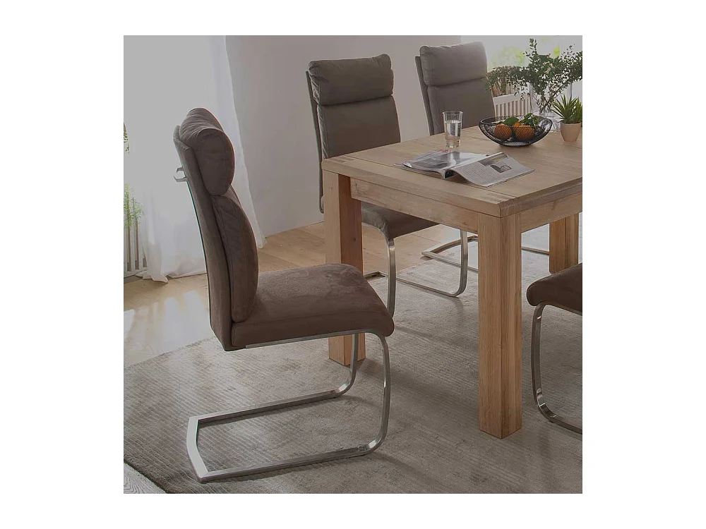 Freischwingerstuhl Set in Braun Kunstleder Edelstahl gebürstet (2er Set)