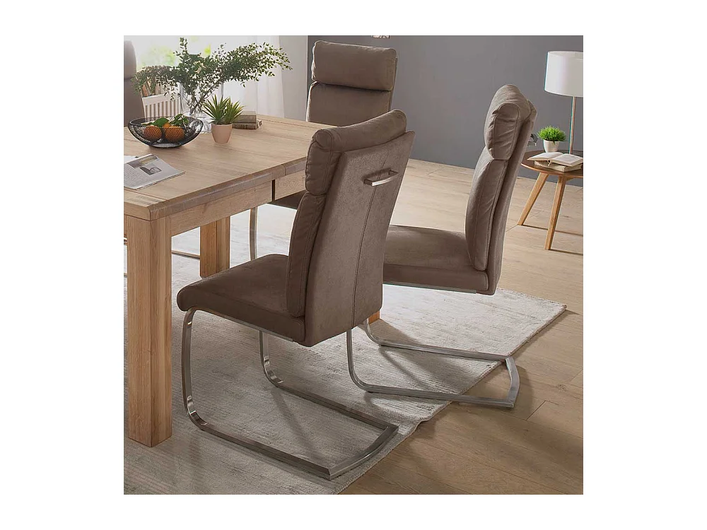 Freischwingerstuhl Set in Braun Kunstleder Edelstahl gebürstet (2er Set)