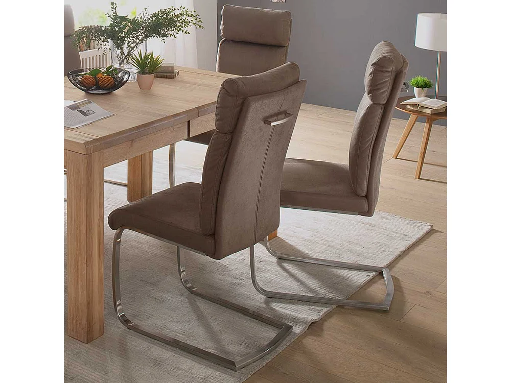 Freischwingerstuhl Set in Braun Kunstleder Edelstahl gebürstet (2er Set)