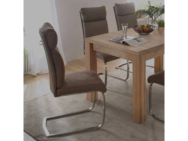 Freischwingerstuhl Set in Braun Kunstleder Edelstahl gebürstet (2er Set)