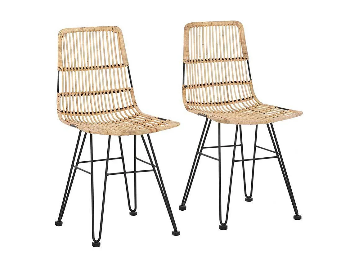 Rattan Stühle in Beige Metallgestell (2er Set)