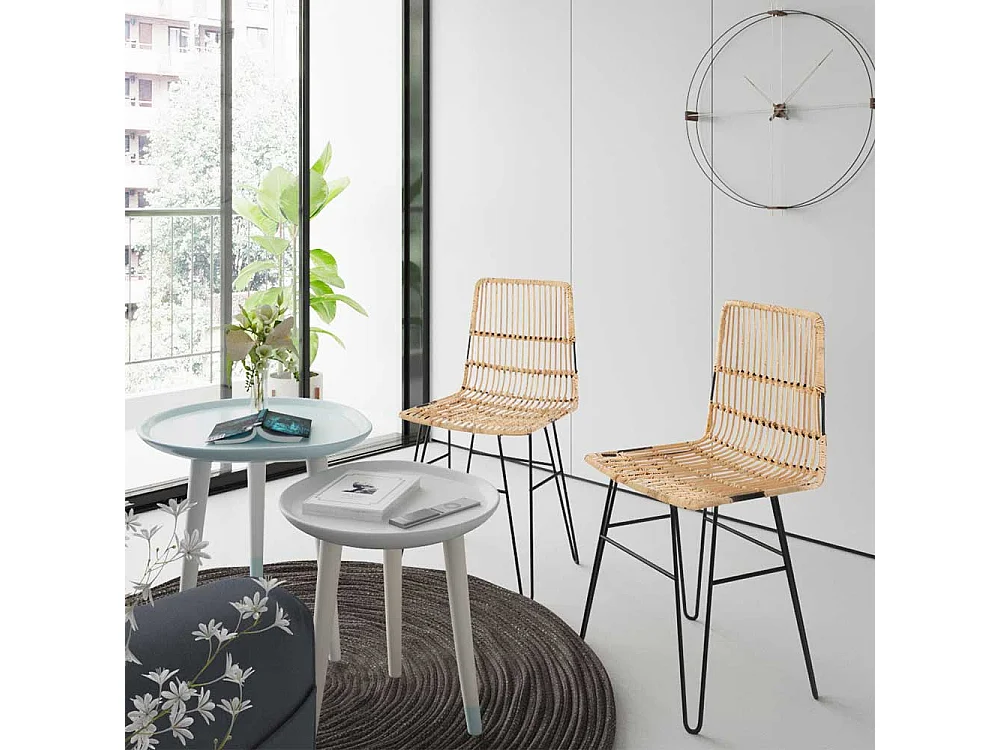 Rattan Stühle in Beige Metallgestell (2er Set)