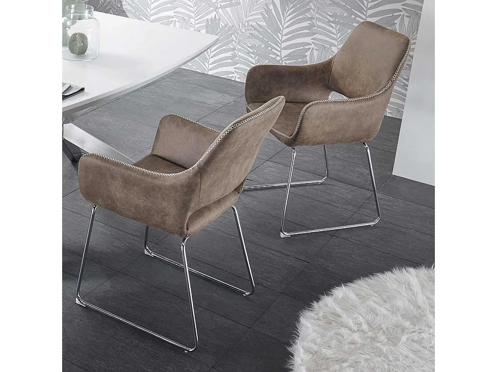 Esszimmerstuhl Set in Braun Microfaser Armlehnen (2er Set)