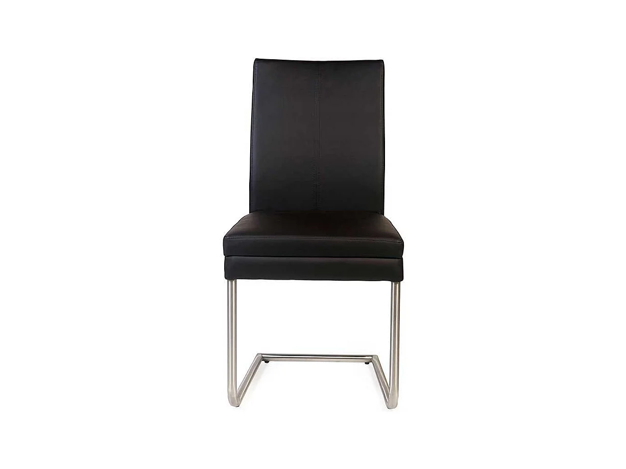 Freischwinger in Schwarz Kunstleder Edelstahl (2er Set)