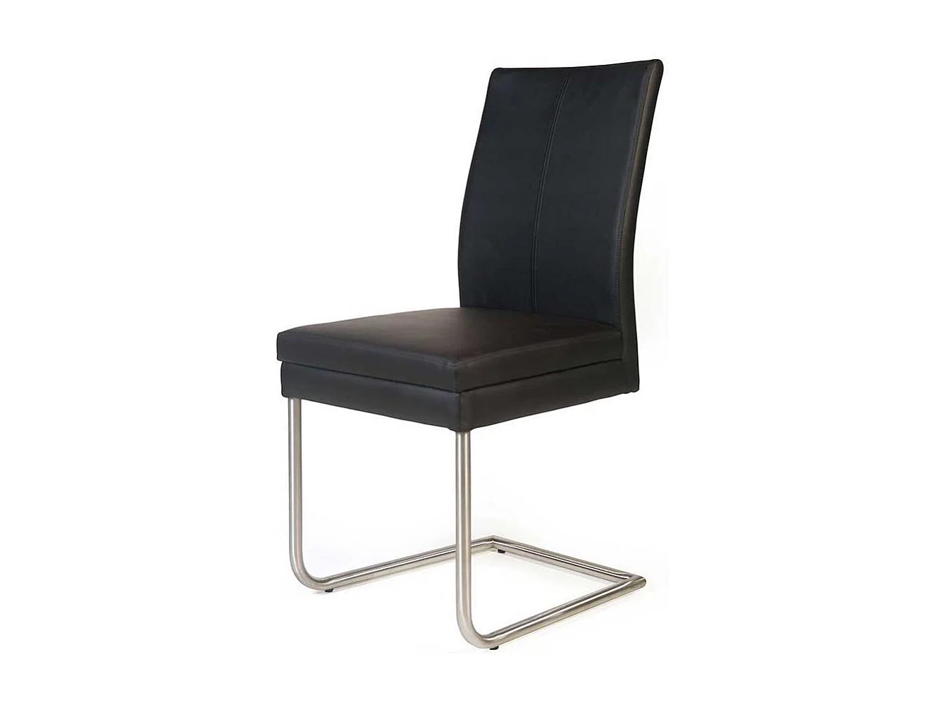 Freischwinger in Schwarz Kunstleder Edelstahl (2er Set)