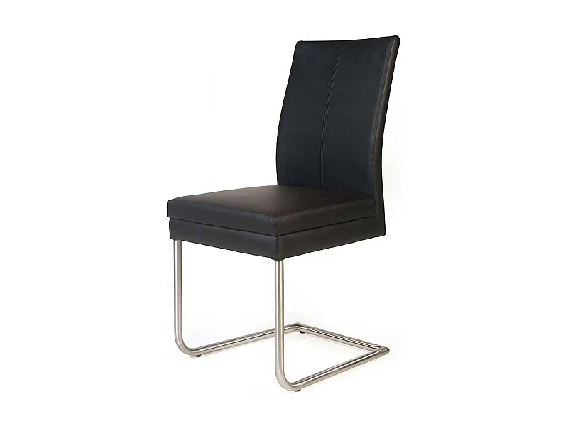 Freischwinger in Schwarz Kunstleder Edelstahl (2er Set)