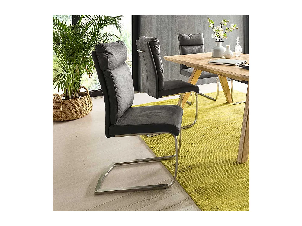 Esszimmer Schwingstuhl in Grau Webstoff Edelstahl gebürstet (2er Set)